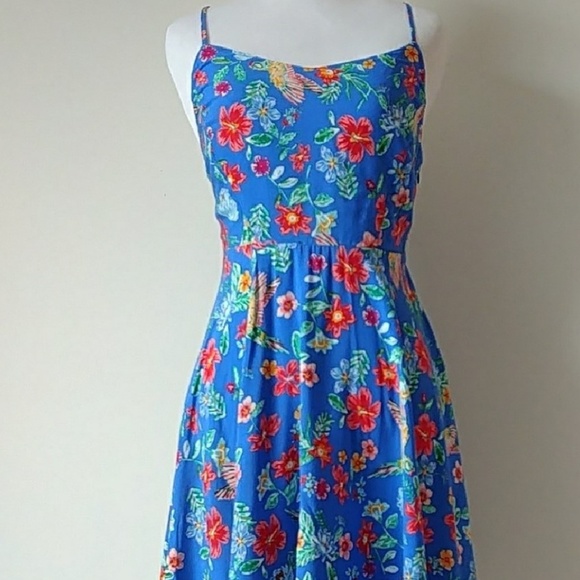 Old Navy Blue Floral Fit & Flare Cami Dress, Sz 8 - Picture 2 of 8